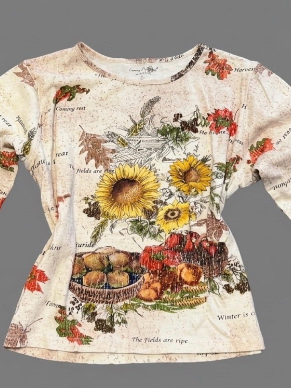 Sunflower Harvest Print Long Sleeve Tee - Cream